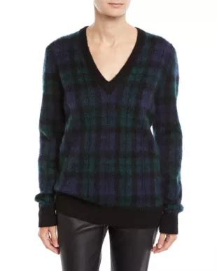 michael kors calf hair appliqued check mohair blend sweater|Mohair.